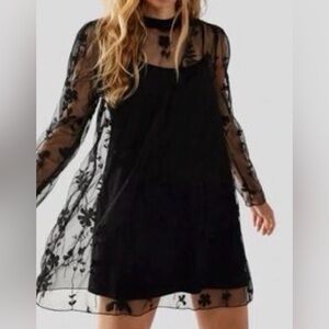Free People Cecelia Black Sheer Mini Dress